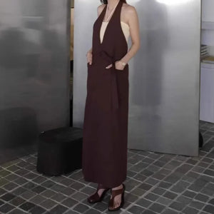 VILZSTUDIOS Stylish Open Back Solid Split Dress