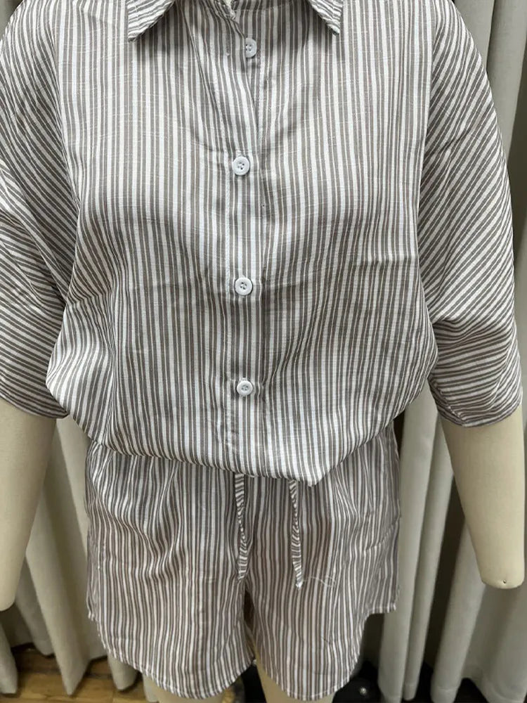 VILZSTUDIOS Casual Striped Linen Cotton Shirt