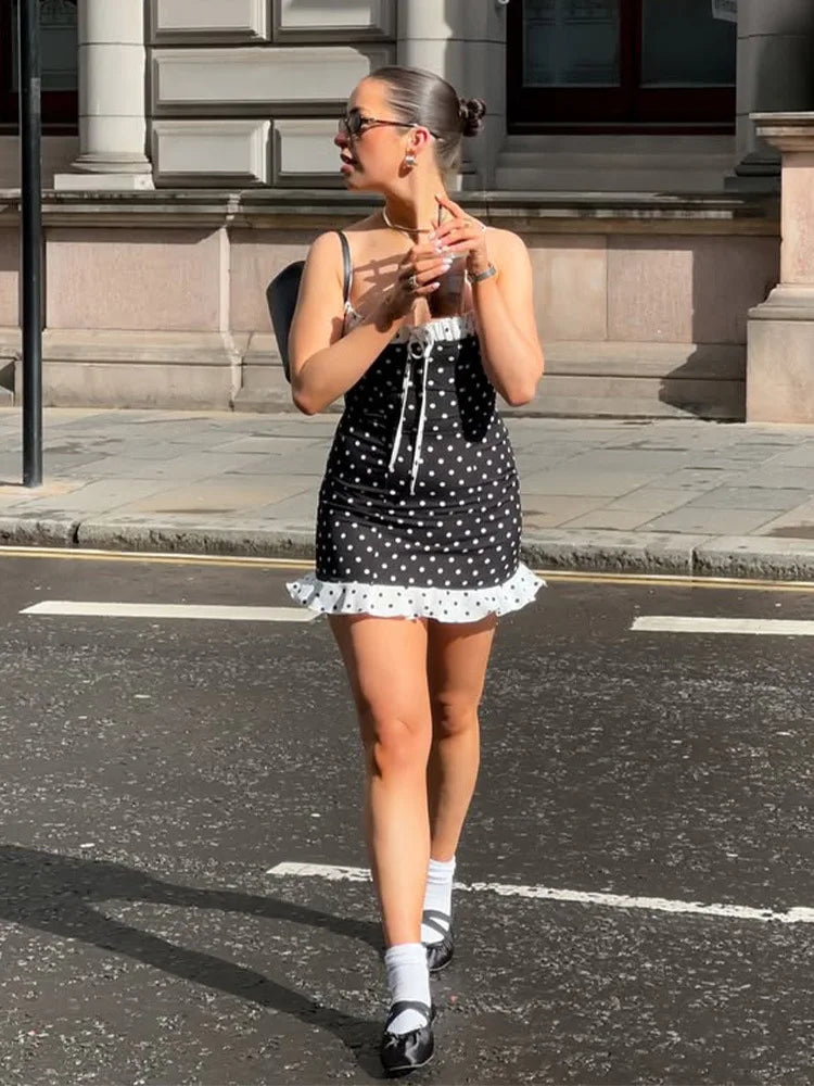 VILZSTUDIOS Vintage Polka Dot Suspender Mini Dress