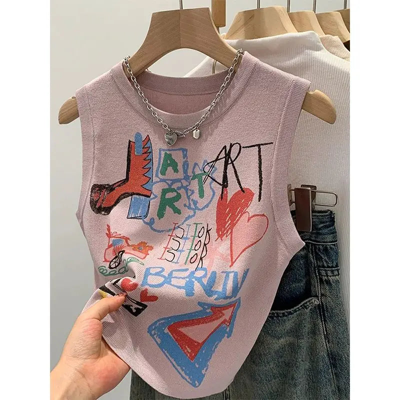VILZSTUDIOS Hand Painted Y2K Vintage Sleeveless Tank Top