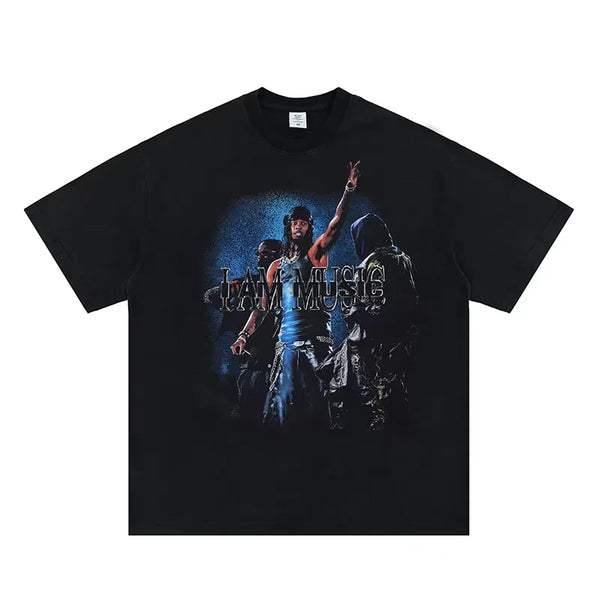 Washed Vintage Rock Singer Print T-Shirt