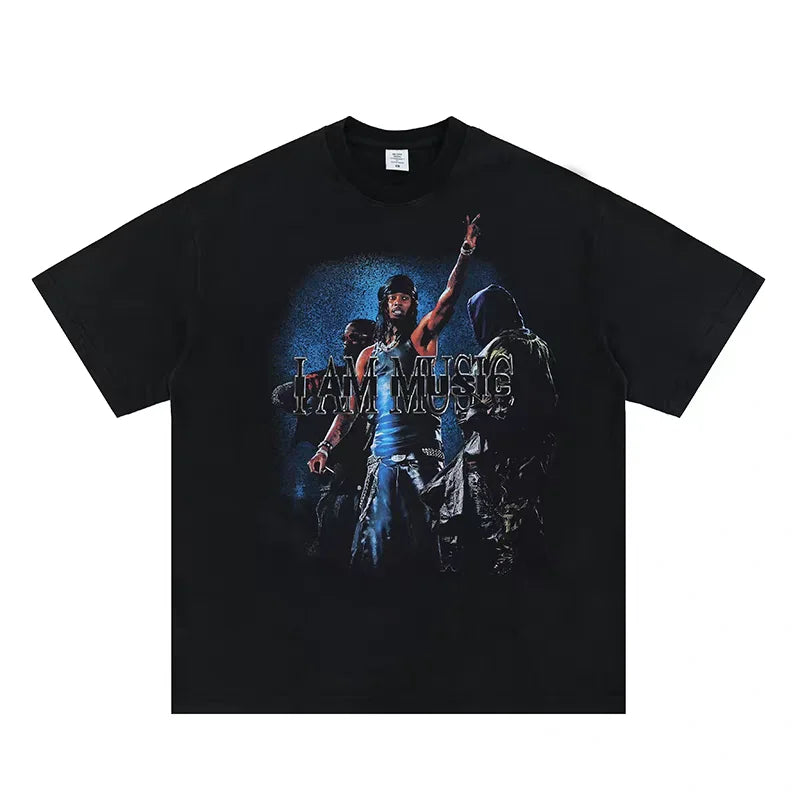 VILZSTUDIOS Washed Vintage Rock Singer Print T-Shirt