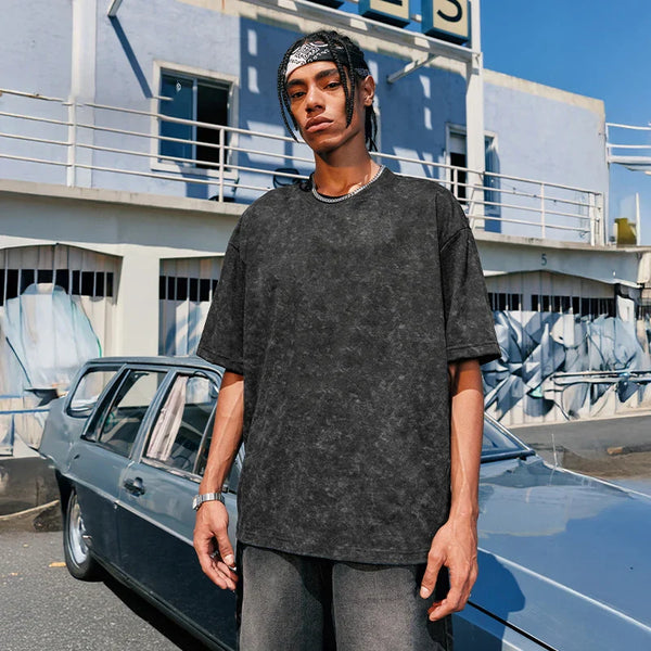 American Oversized Stone Washed Polyester T-Shirt