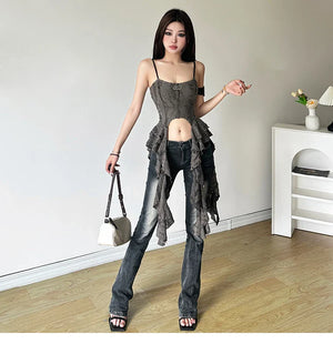 VILZSTUDIOS Ruched Satin Corset Crop Top