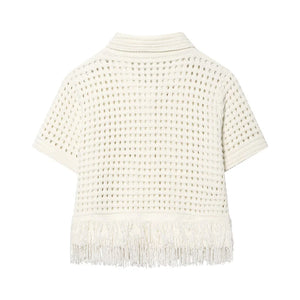 VILZSTUDIOS Knit Cropped Tassel Hollow Out Shirt