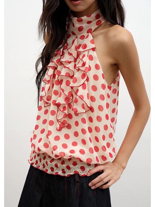 Pink Ruffles Polka Dot Halter Top