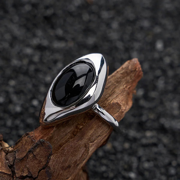 Black Stone Geometric Punk Finger Ring