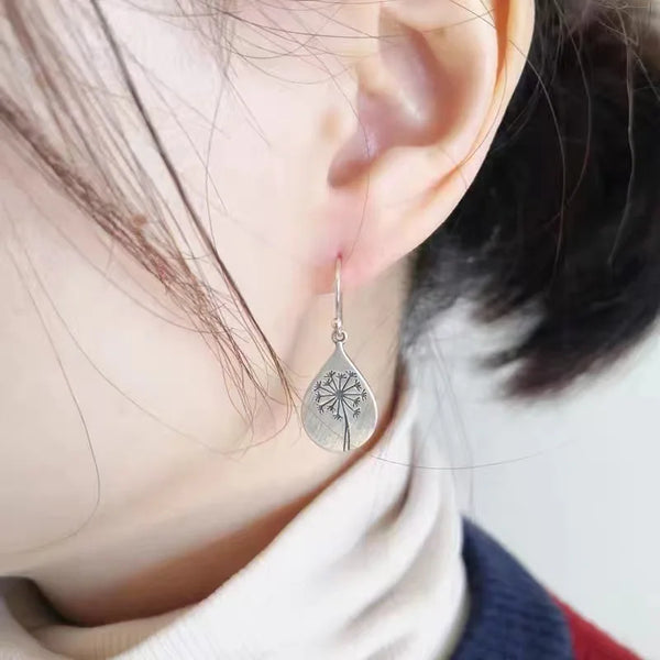 Vintage Sterling Silver Dandelion Drop Earrings