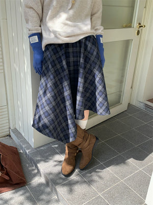 VILZSTUDIOS Blue Plaid Asymmetrical A-Line Skirt