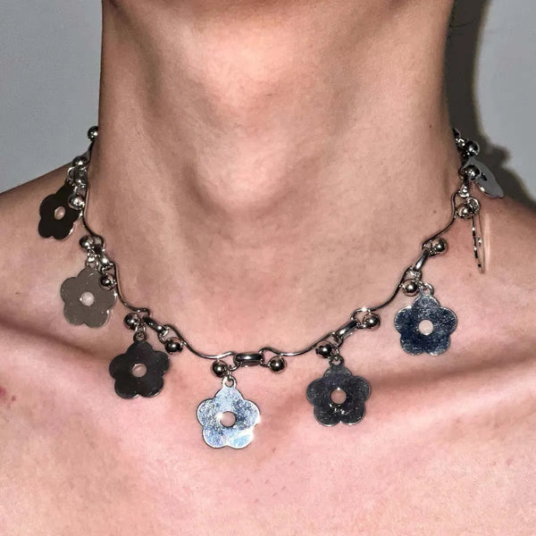 Geometric Punk Flower Pendant Necklace