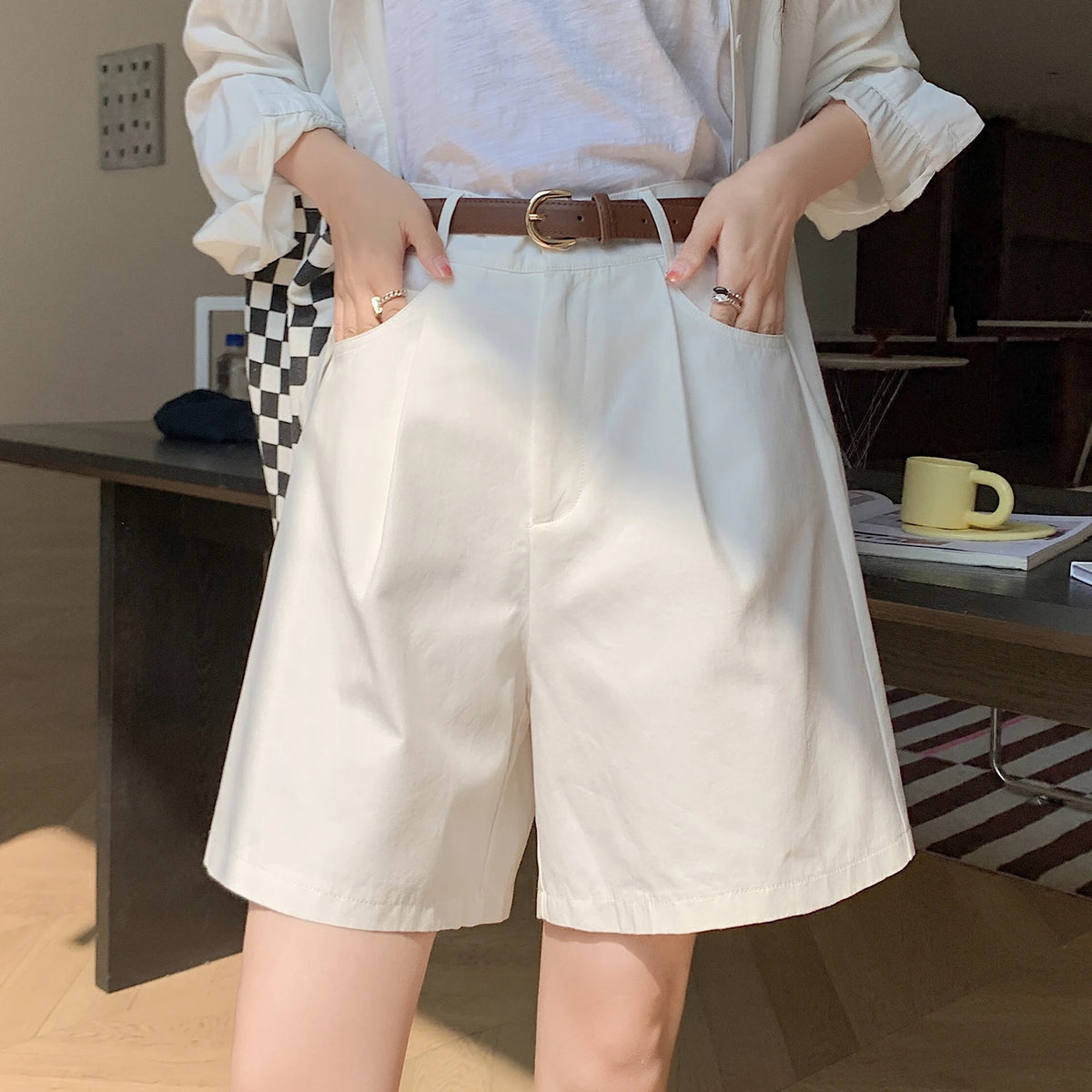VILZSTUDIOS High Waist Khaki Cargo Shorts Pants