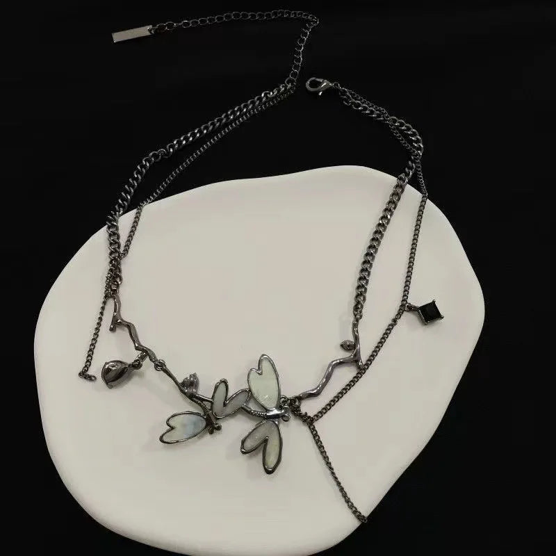 VILZSTUDIOS Gothic Black Dragonfly Choker Necklace