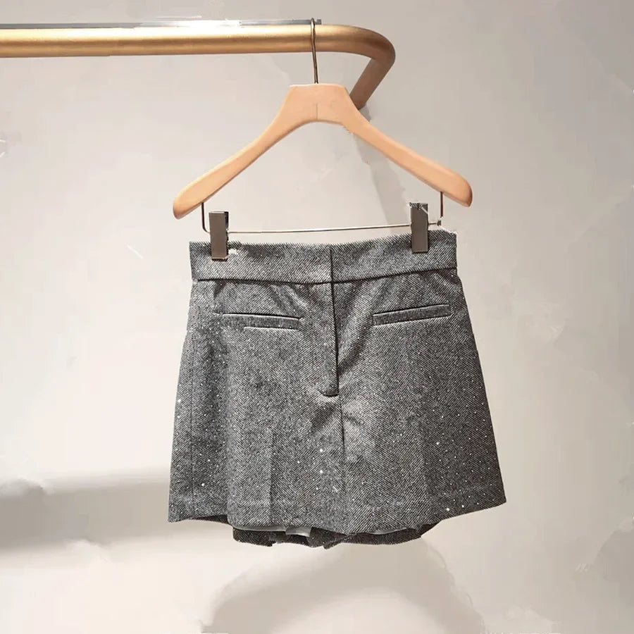 VILZSTUDIOS Chic Diamond Decoration High Waist Mini Skirt