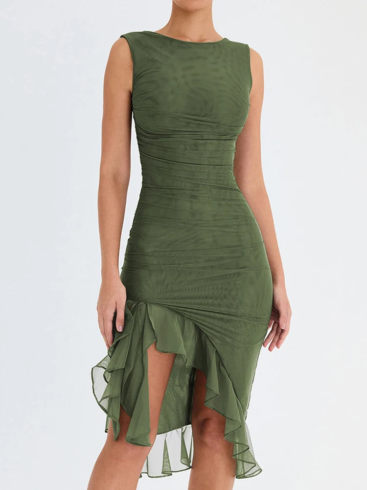 VILZSTUDIOS Ruched Irregular Midi Dress for Club