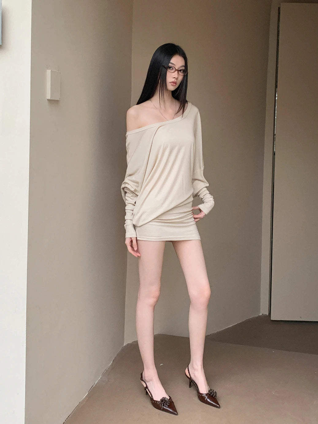 VILZSTUDIOS Cozy Knitted Batwing Casual Long Sleeve Blouse