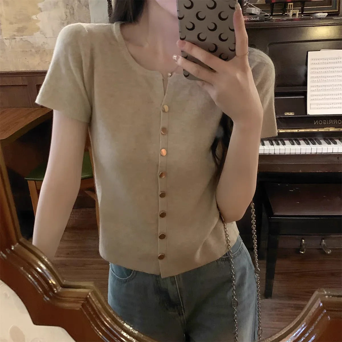 VILZSTUDIOS Basic Knitted Button Blouse