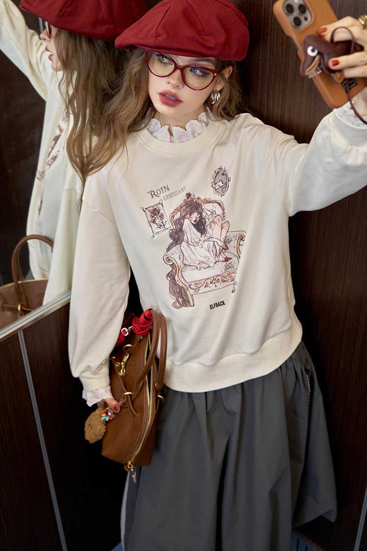 VILZSTUDIOS Lace Neck Casual Sweater