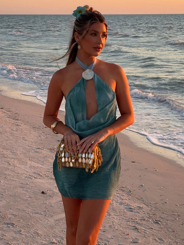 Sexy Halter Backless Tie Dye Mini Dress