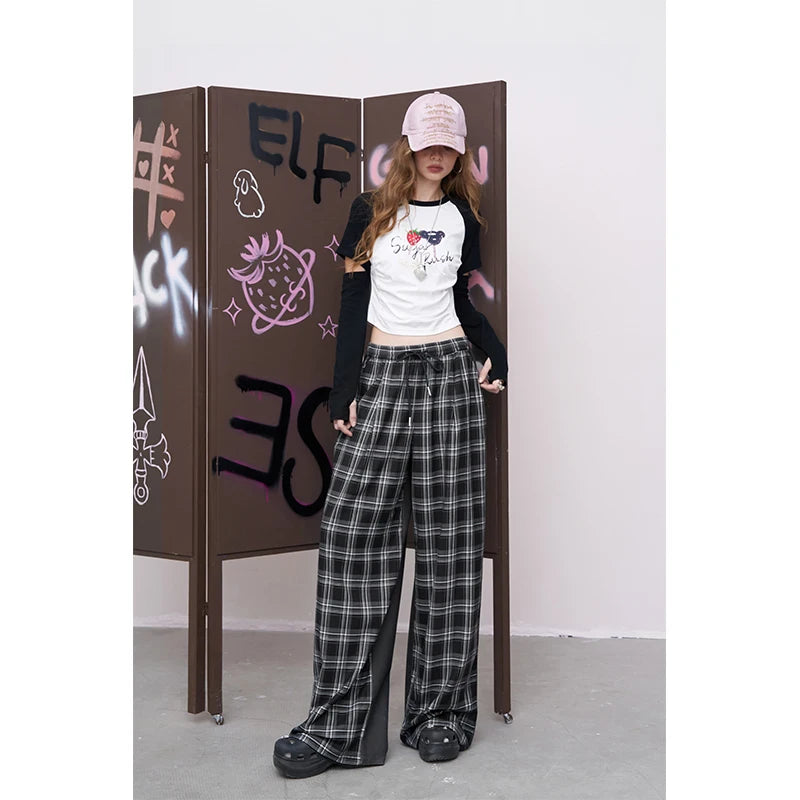 VILZSTUDIOS Streetwear Plaid Wide Leg Lounge Pants