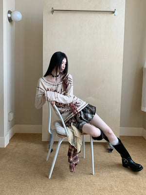 VILZSTUDIOS Beige Cut Out Letter Print Top