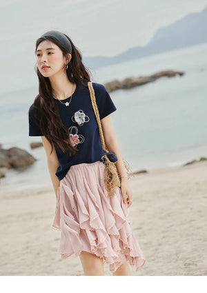 VILZSTUDIOS Floral Beaded T-Shirt