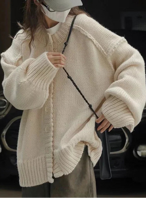 VILZSTUDIOS Fuzzy Warm Knit Button-Up Cardigan