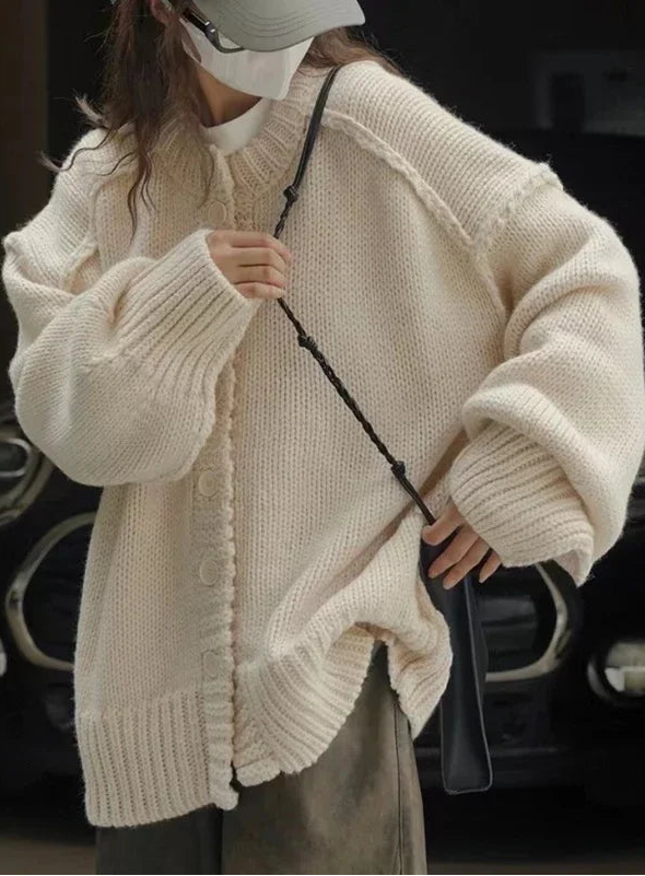 VILZSTUDIOS Fuzzy Warm Knit Button-Up Cardigan