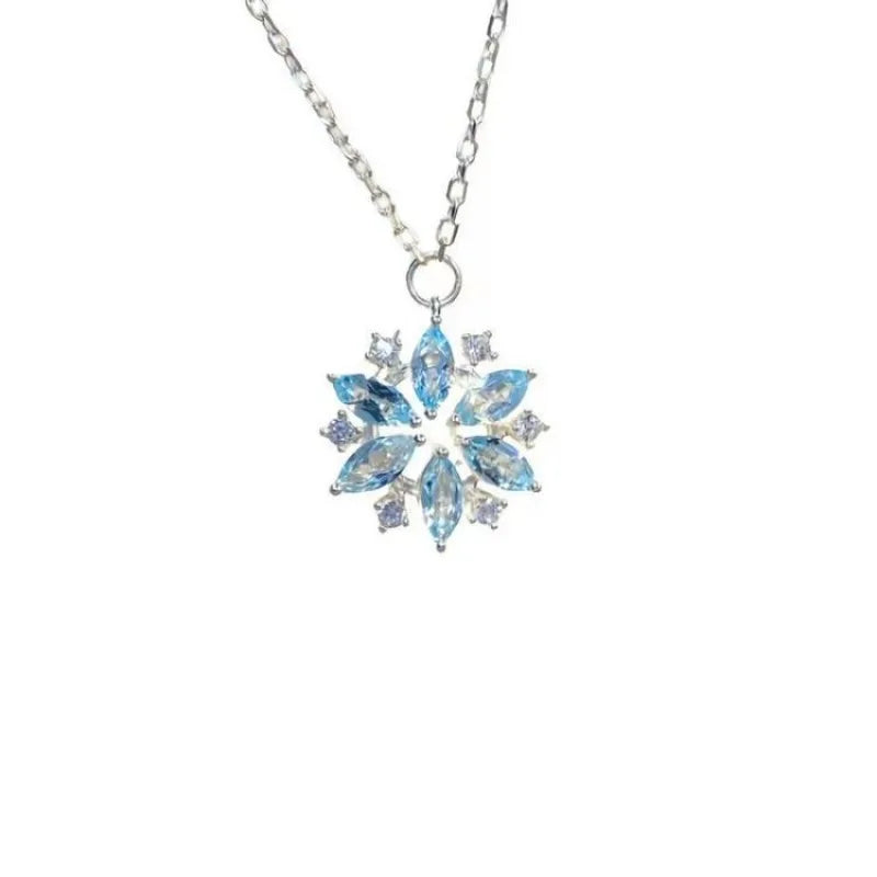 VILZSTUDIOS Sweet 925 Sterling Silver Blue Crystal Zircon Snowflake Necklace