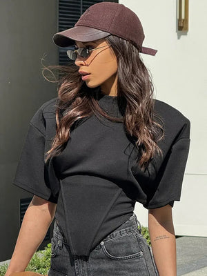 VILZSTUDIOS Elegant Lace-Up Backless Short Sleeve T-Shirt