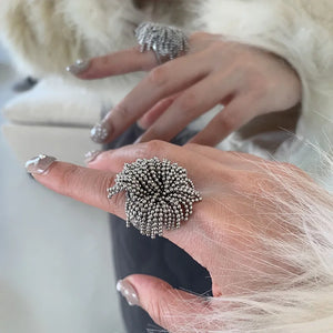 VILZSTUDIOS Silver Chain Tassel Statement Ring