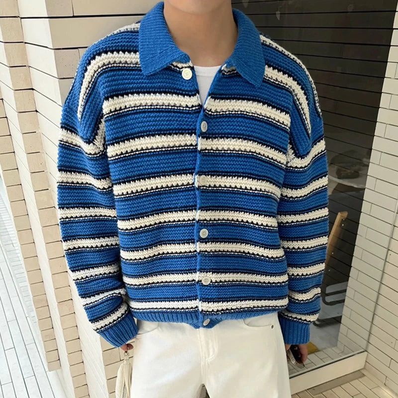 VILZSTUDIOS Vintage Striped Crochet Button-Up Cardigan