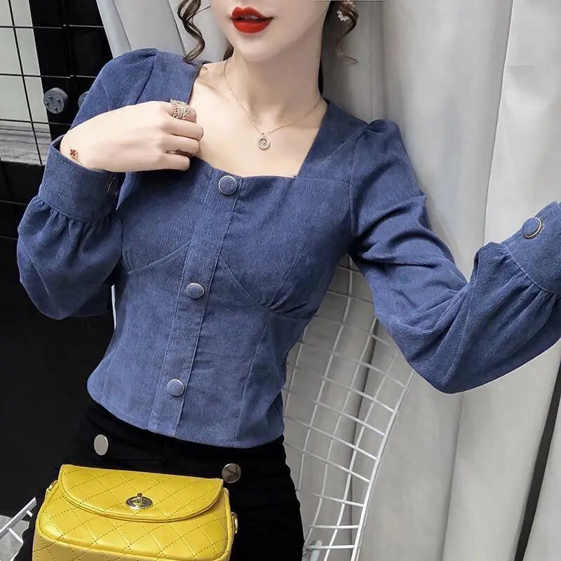 VILZSTUDIOS Cozy Corduroy Long Sleeve Women Blouse