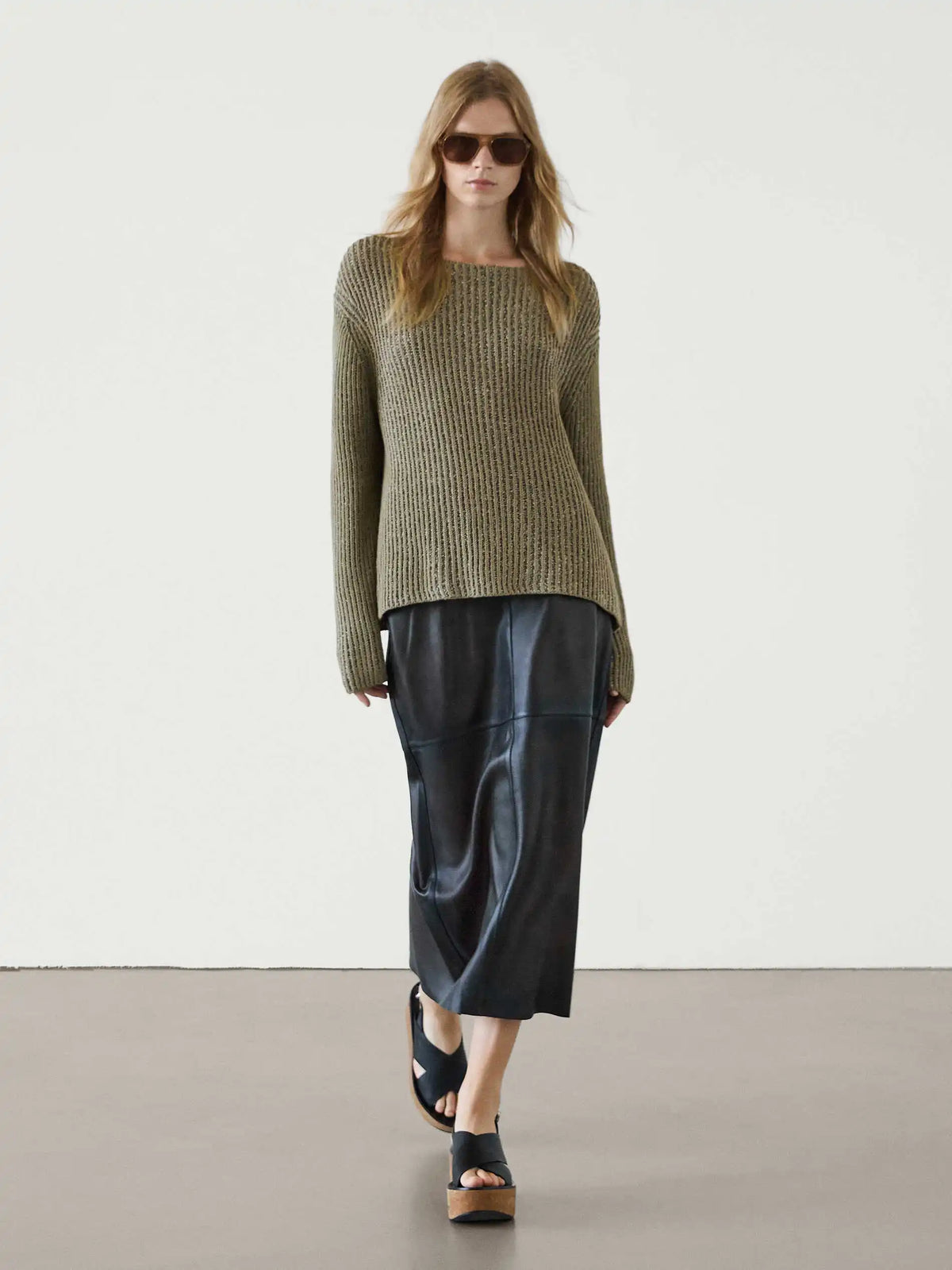 VILZSTUDIOS Green Slouchy Round Neck Sweater