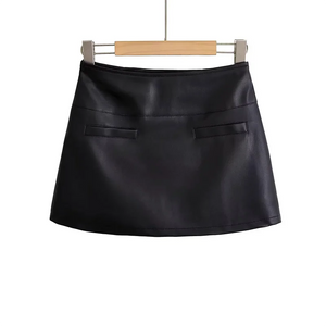 VILZSTUDIOS Elegant Black Leather Mini Skirts Women