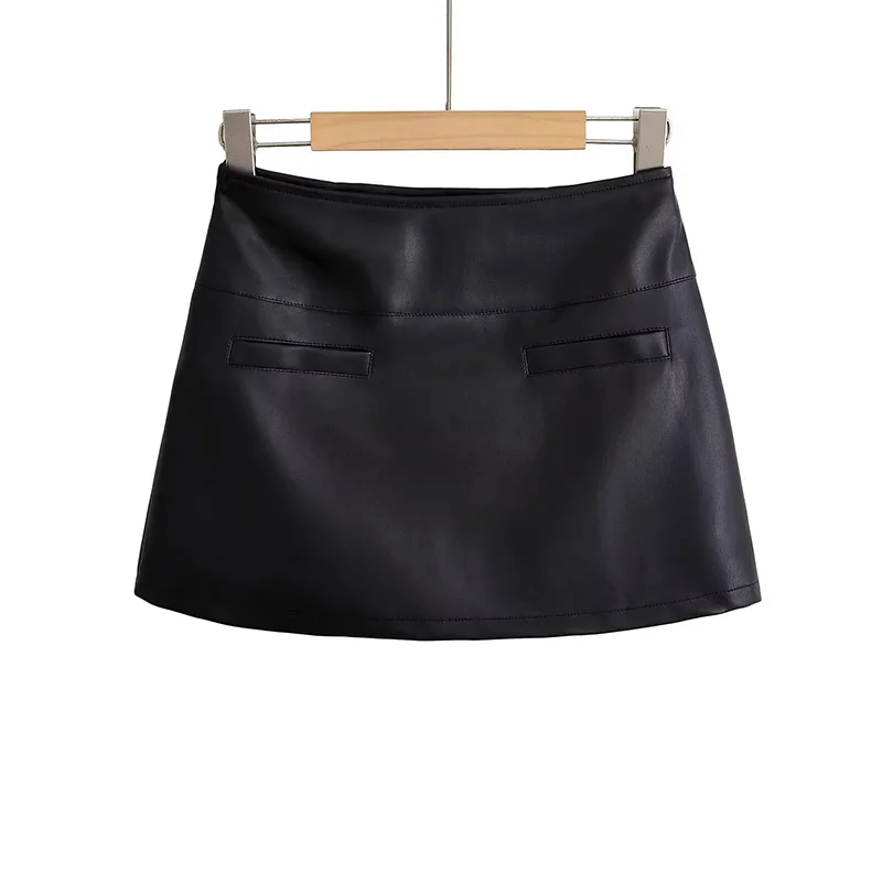 VILZSTUDIOS Elegant Black Leather Mini Skirts Women