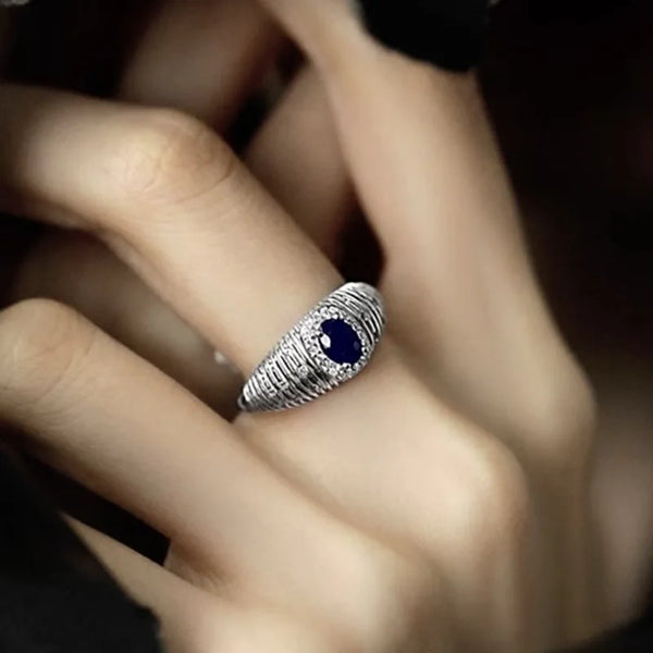 Vintage Blue Stone Geometric Stackable Ring