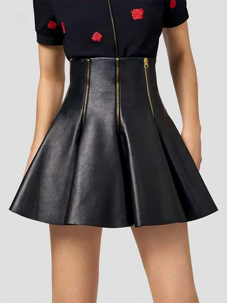 VILZSTUDIOS Luxury Black Faux Leather Mini Skirt