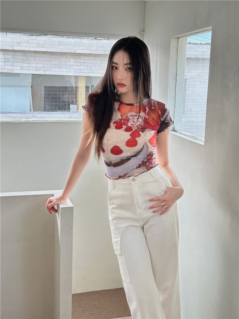 VILZSTUDIOS Fruit Cake Print Mesh T-Shirt