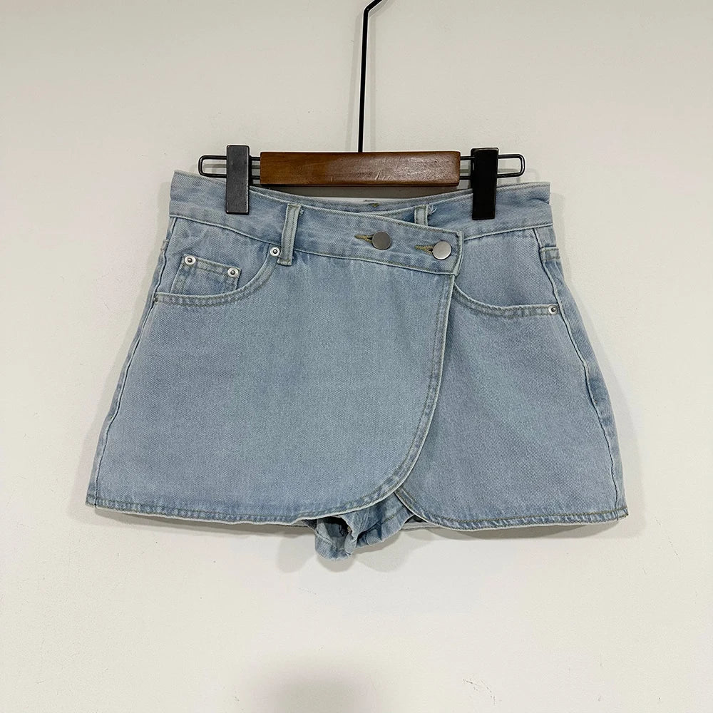 VILZSTUDIOS Retro High Waisted Asymmetric Denim Skirts