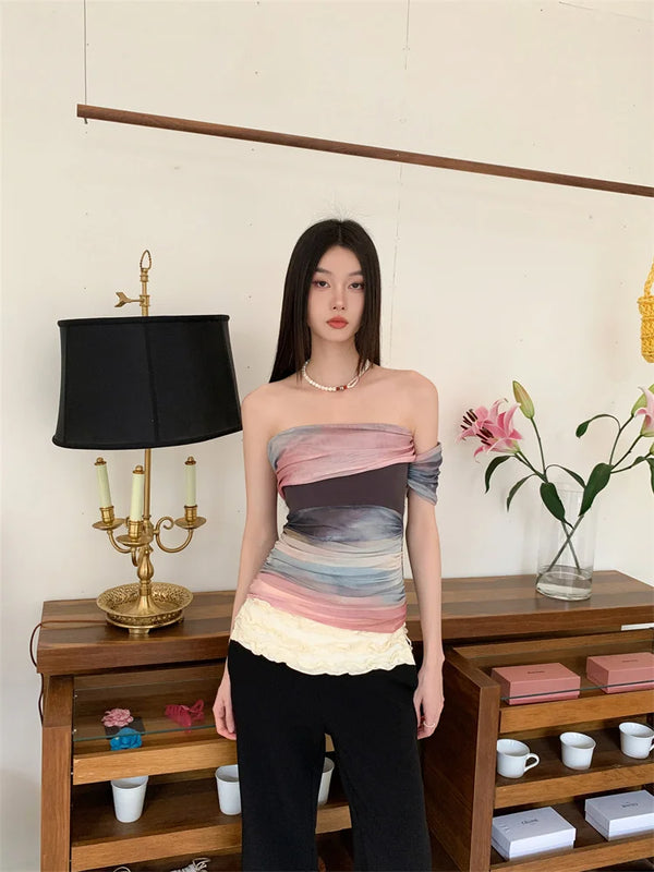 Cheerful Tie Dye Mesh Blouse