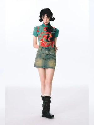 VILZSTUDIOS Goldfish Print Turtleneck Slim T-Shirt