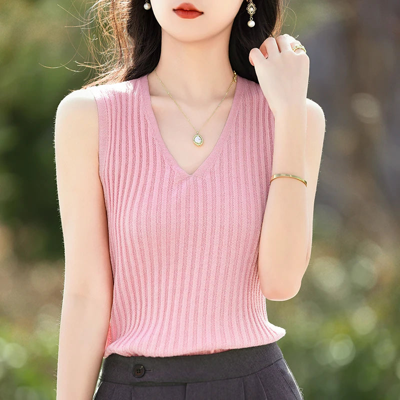 VILZSTUDIOS Casual Knitted Wool V-Neck Vest