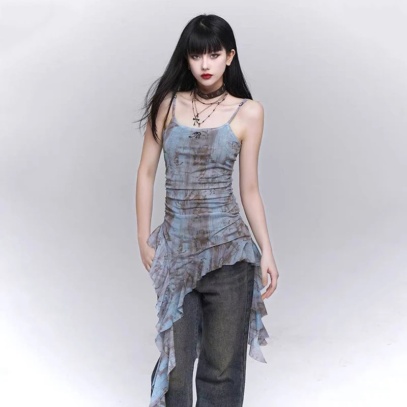 VILZSTUDIOS Gothic Tie Dye Mesh Tank Top