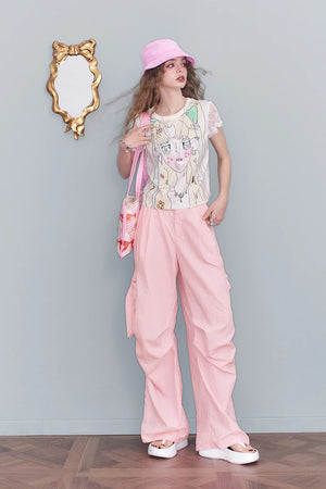 VILZSTUDIOS Sweet Cool Pink Casual Parachute Pants