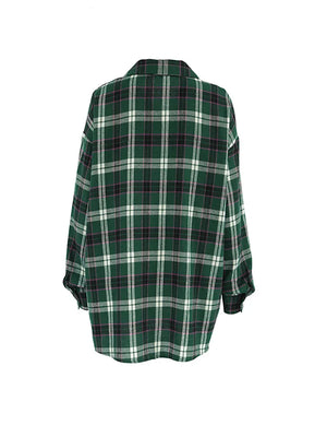 VILZSTUDIOS Women's Green Plaid Flannel Shirt