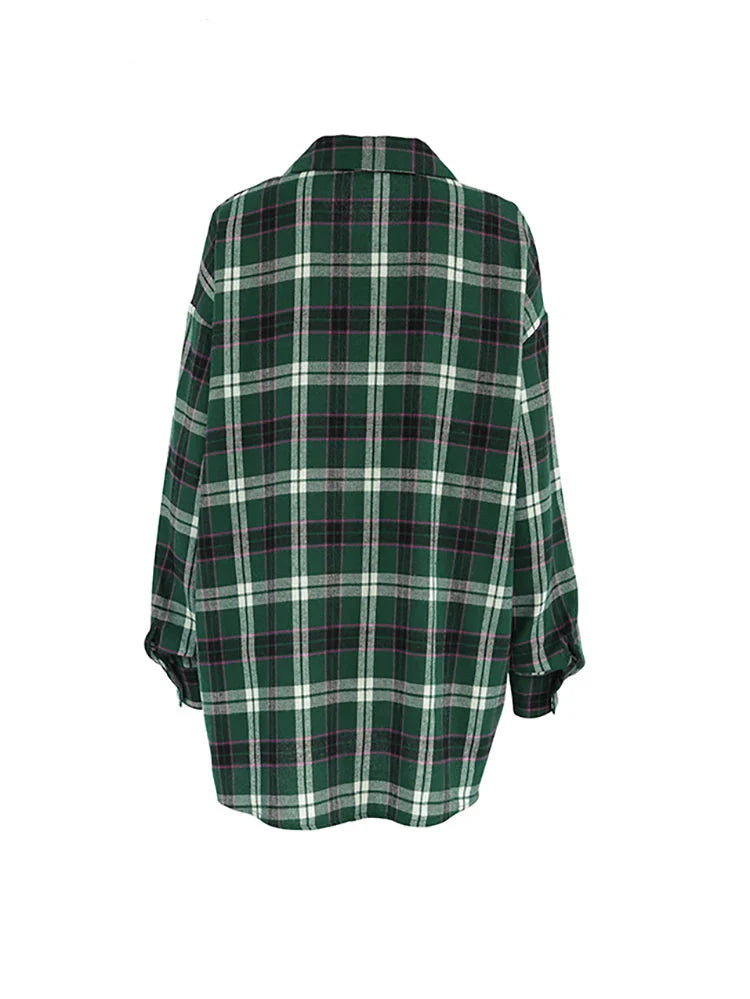 VILZSTUDIOS Women's Green Plaid Flannel Shirt