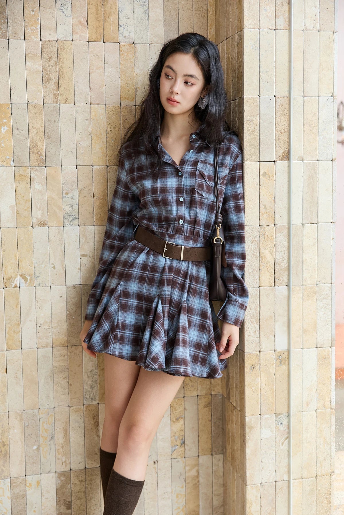 VILZSTUDIOS Blue Plaid Retro Mini Dress