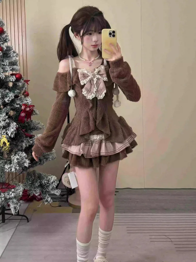 VILZSTUDIOS Sweet Lolita Bow Plaid Skirt