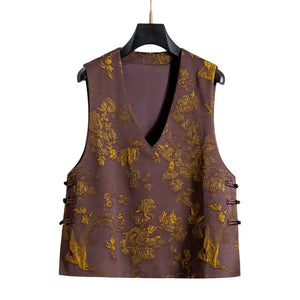 VILZSTUDIOS Vintage Chinese Floral V-Neck Vest