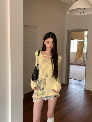 VILZSTUDIOS Rabbit Print Lace Patchwork Top